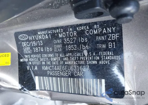 2014 Hyundai Accent Gls z USA, uszkodzony, nr VIN KMHCT4AE6EU631627